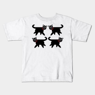 4 Black Cats in Red Collars Kids T-Shirt